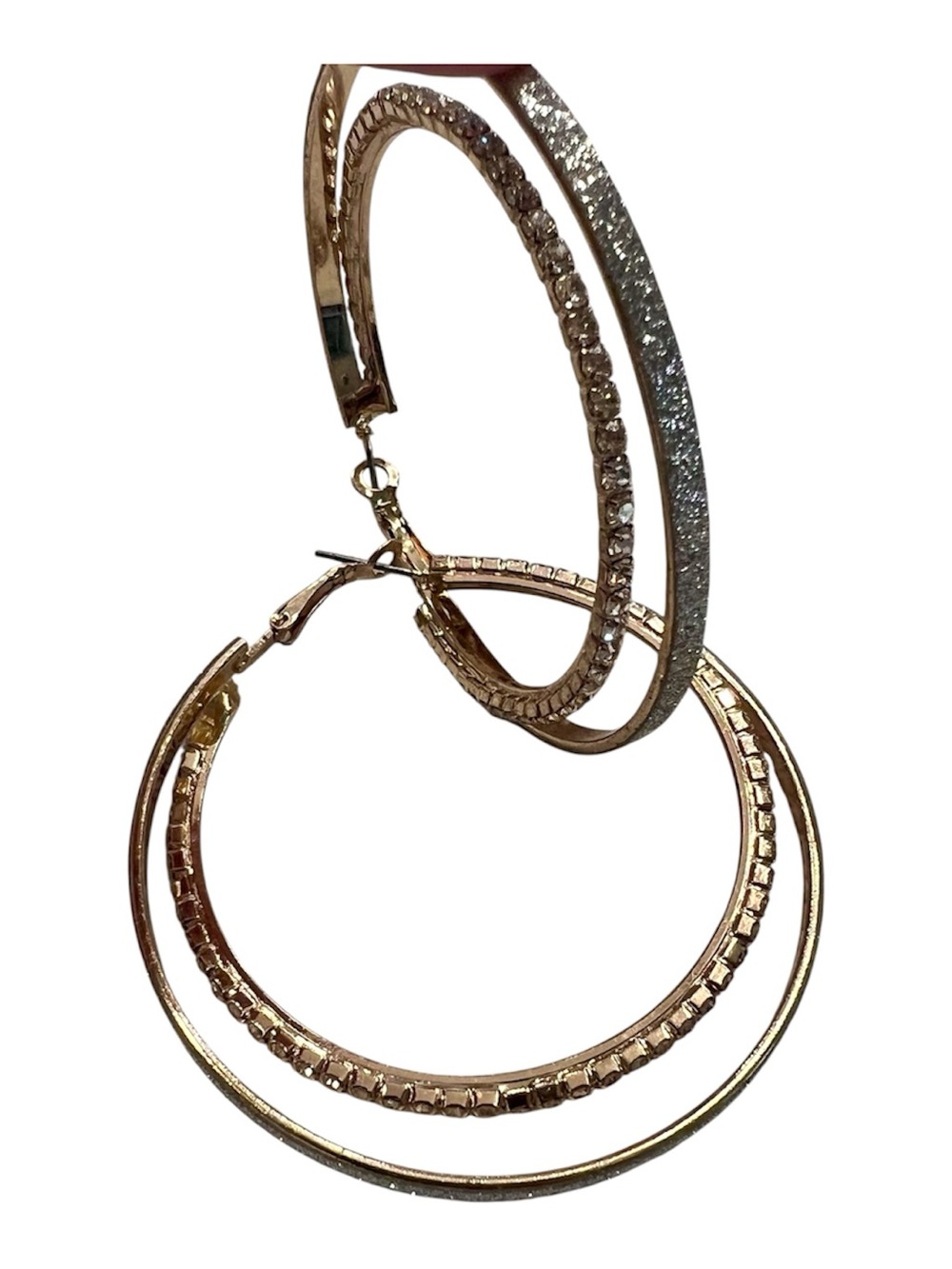 Off Park Collection Gold Tone Rhinestone & Shimmer Triple Hoop Earrings
